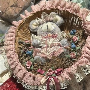 Pink and Gray Teddy Bear Basket